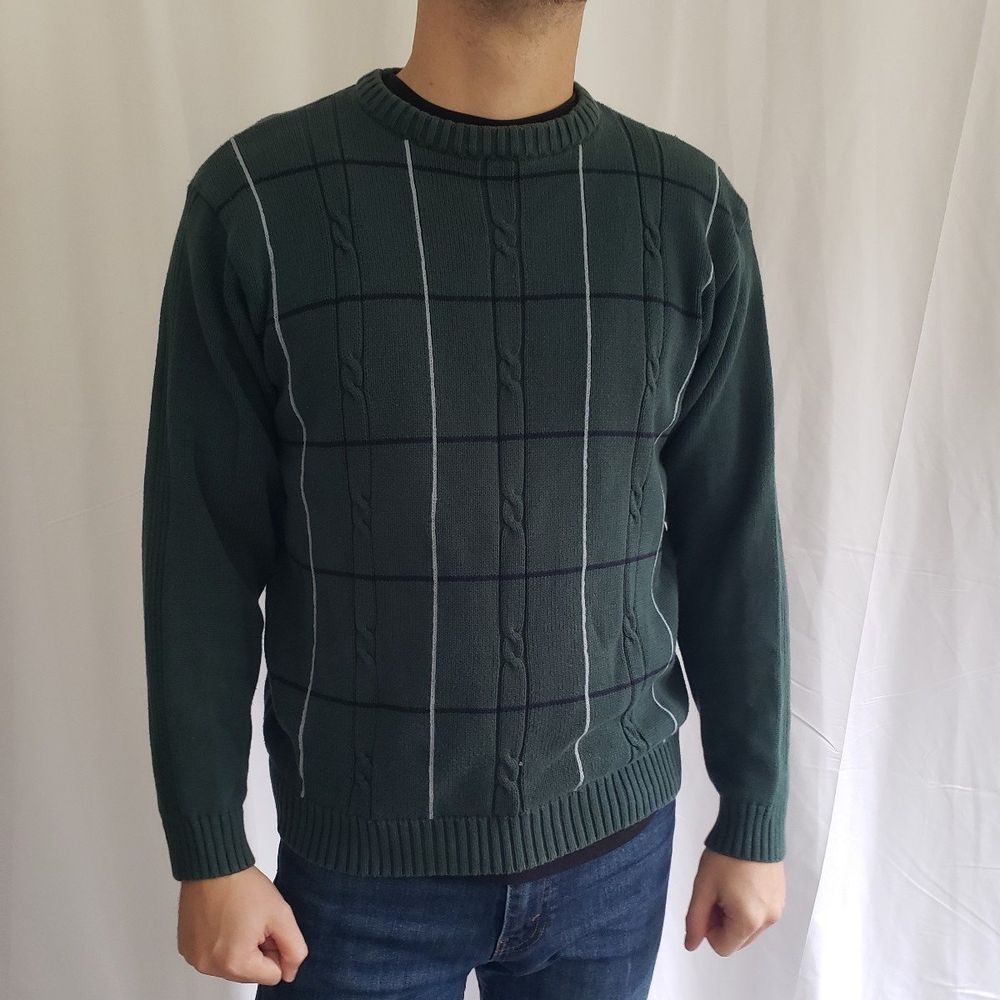 Green Plaid Cotton Sweater‎